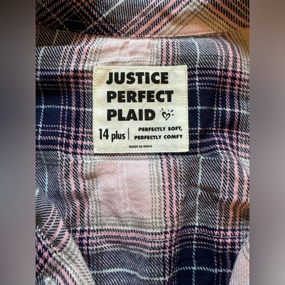 Justice perfectly plaid button down long sleeve size 14 plus - Picture 2 of 6